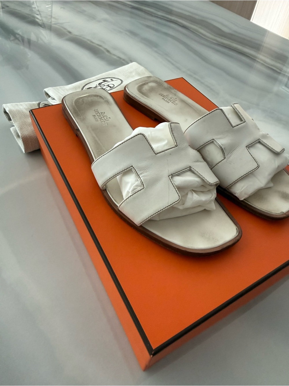 White Oran Leather Slide Sandals - Women - Picture 4 of 14
